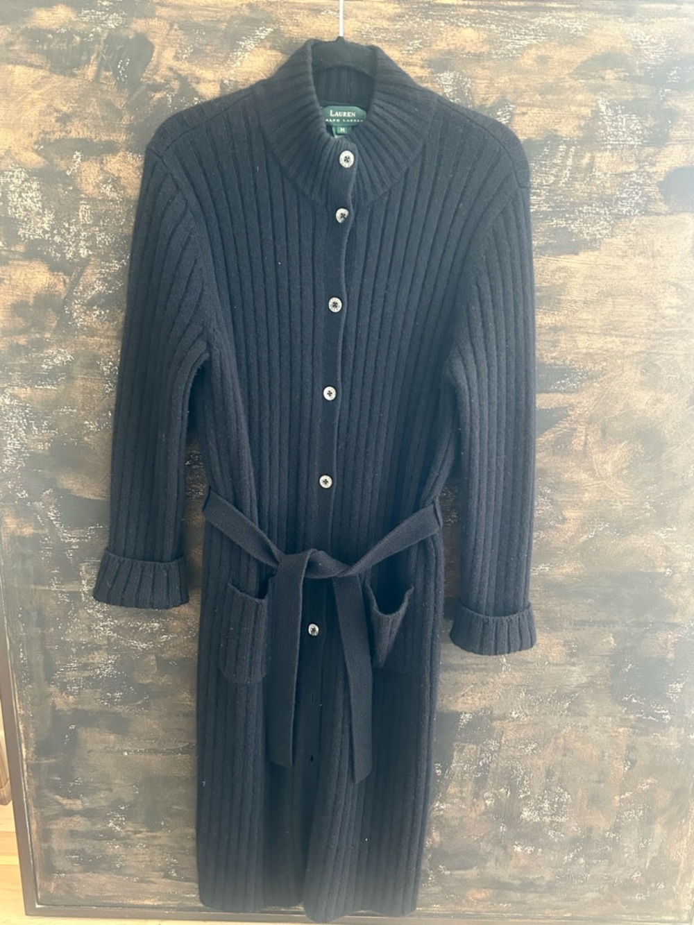 Ralph Lauren Navy Blue Ribbed Knit Cardigan